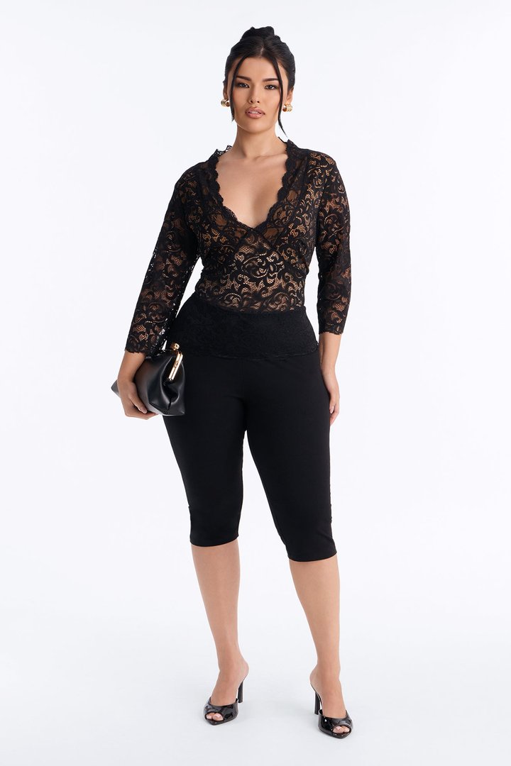 Feminine Touch Lace Mid Sleeve Top - Black