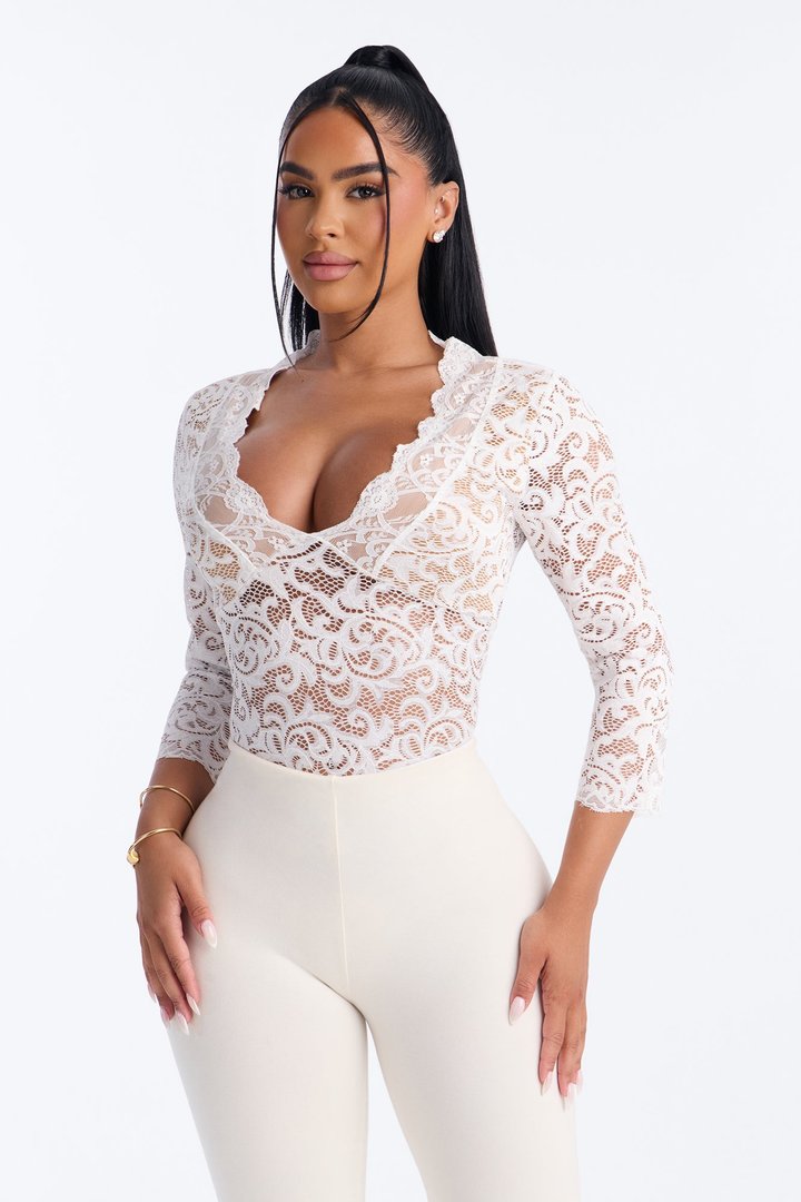 Feminine Touch Lace Mid Sleeve Top - White