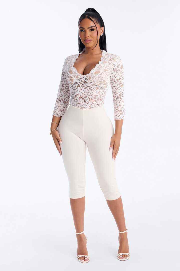 Feminine Touch Lace Mid Sleeve Top - White