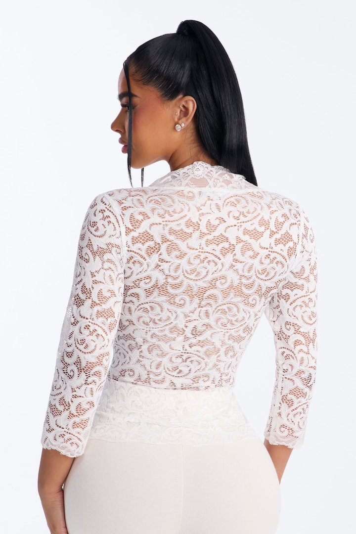 Feminine Touch Lace Mid Sleeve Top - White