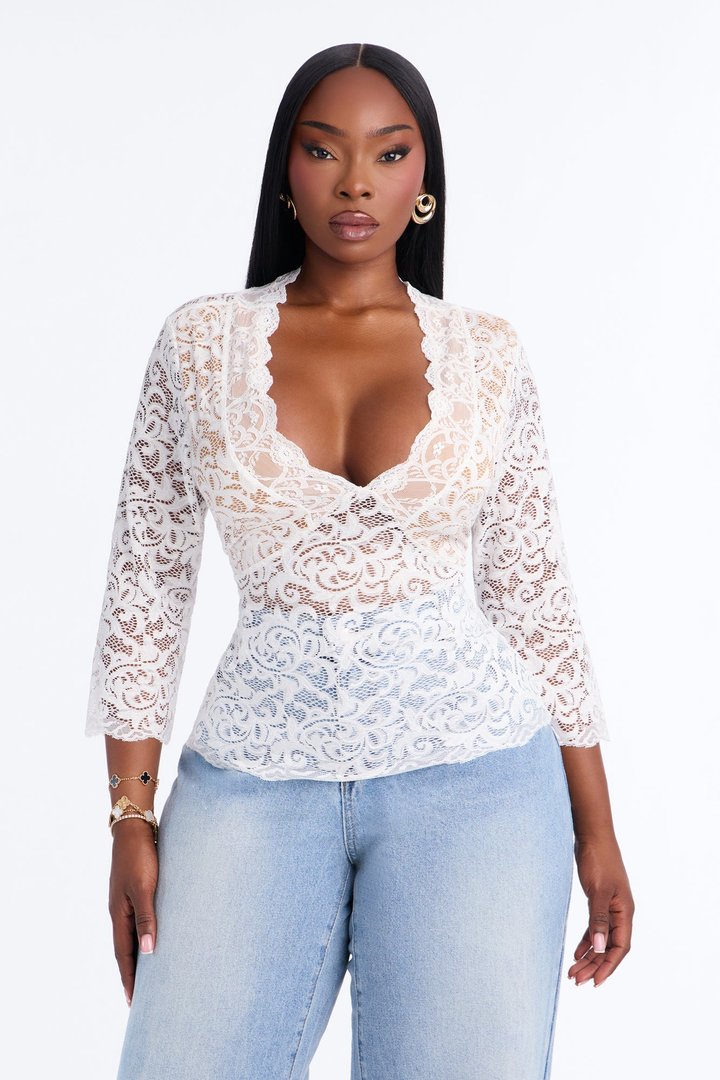 Feminine Touch Lace Mid Sleeve Top - White