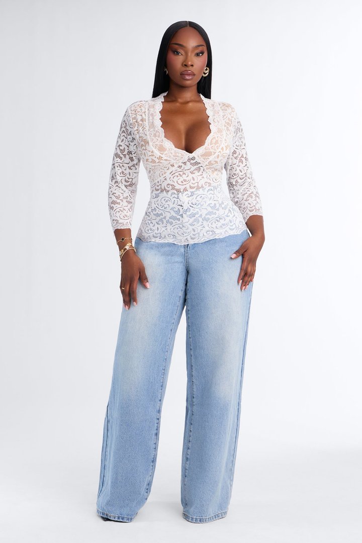 Feminine Touch Lace Mid Sleeve Top - White