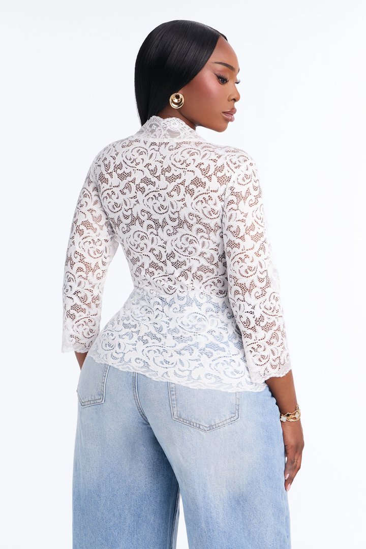 Feminine Touch Lace Mid Sleeve Top - White