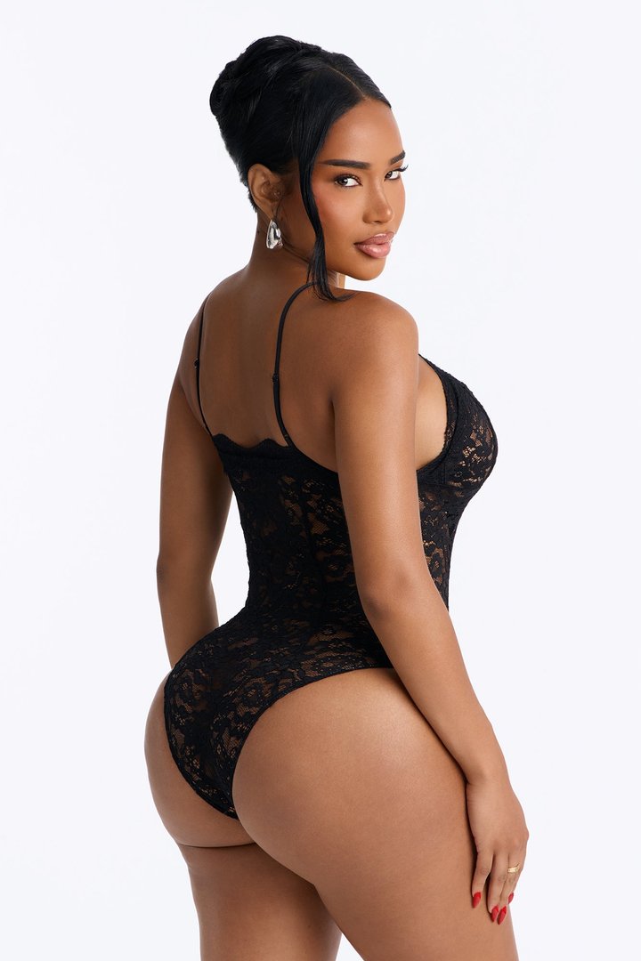 Midnight Kiss Sheer Lace Bodysuit - Black