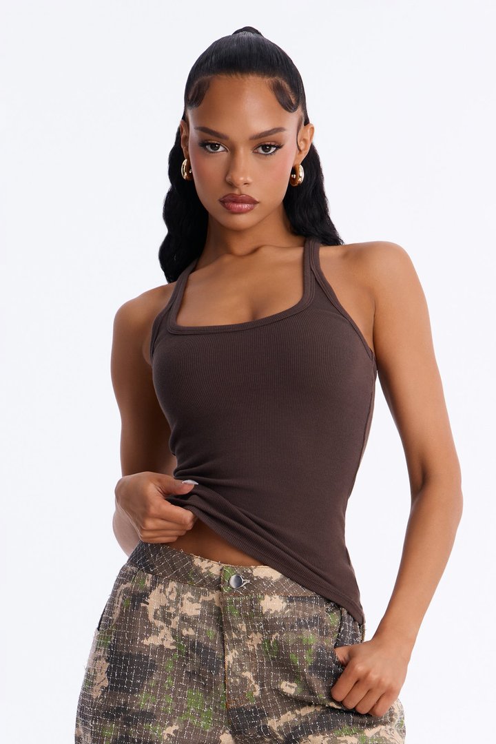 Classic Rib U Neck Tank - Chocolate