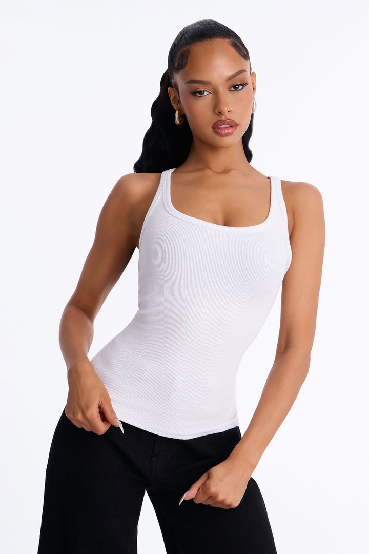 Classic Rib U Neck Tank - White
