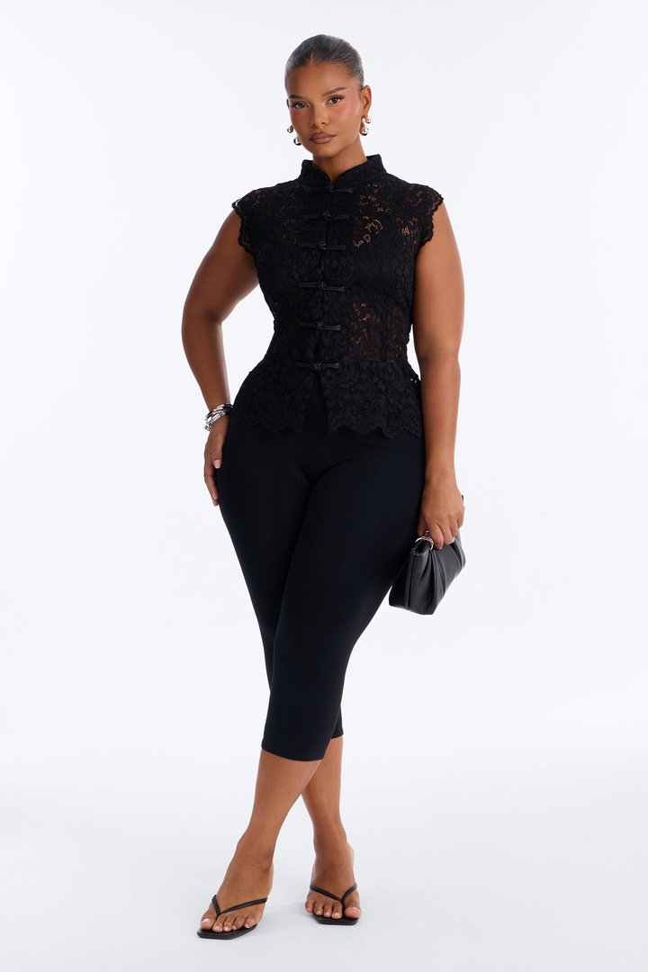 Lizette Lace Mock Neck Sleeveless Top - Black