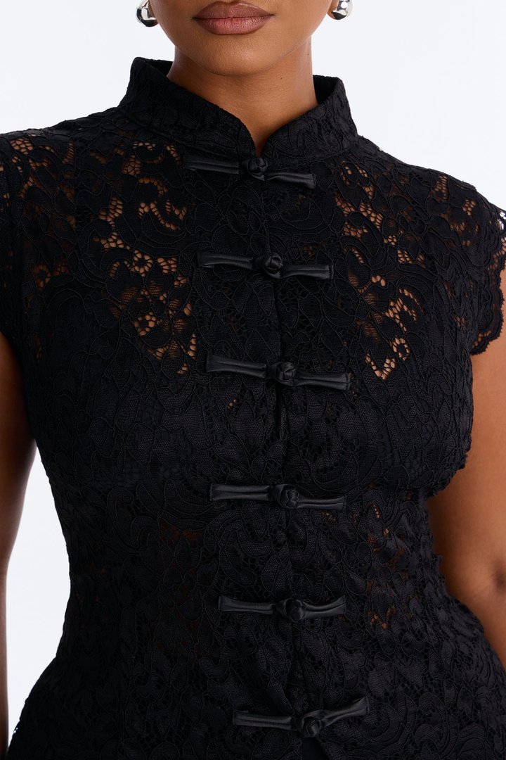 Lizette Lace Mock Neck Sleeveless Top - Black