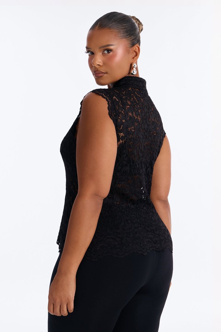 Lizette Lace Mock Neck Sleeveless Top - Black