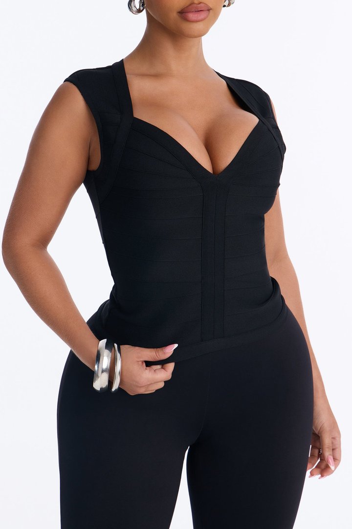 Blake Deep V Neck Bandage Sleeveless Top - Black
