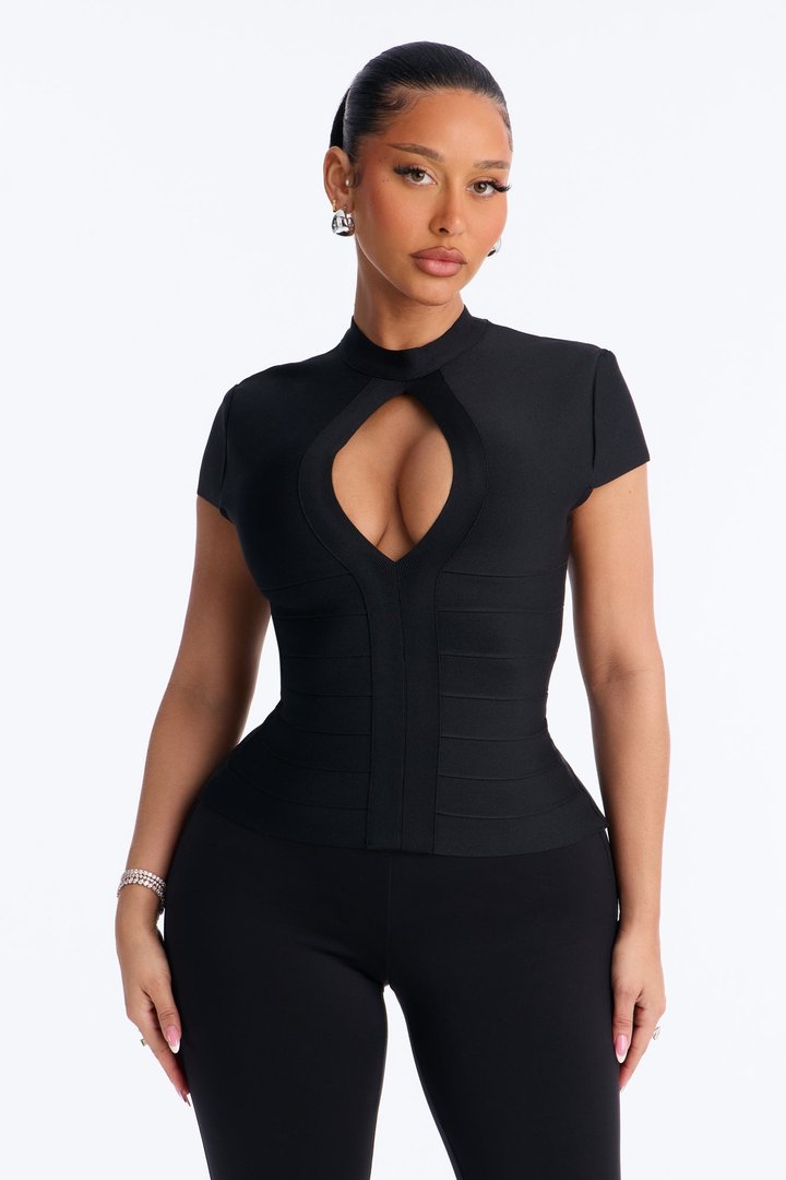 Celine Cut Out Bandage Short Sleeve Top - Black