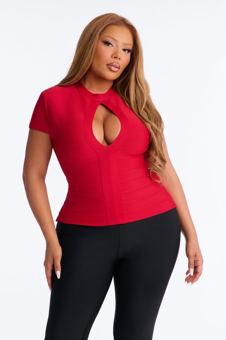 Celine Cut Out Bandage Short Sleeve Top - Red