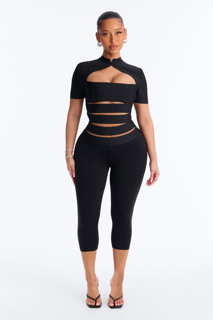 Bri Bandage Mock Neck Cut Out Top - Black