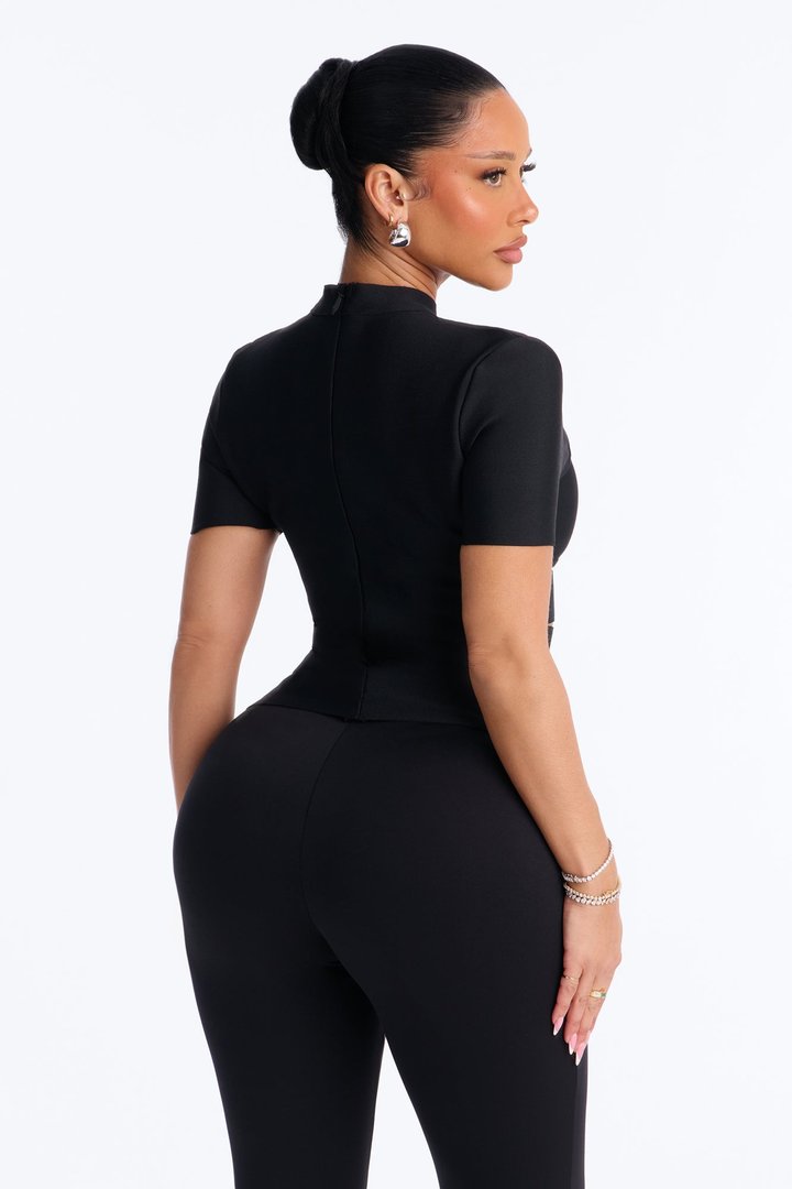 Bri Bandage Mock Neck Cut Out Top - Black