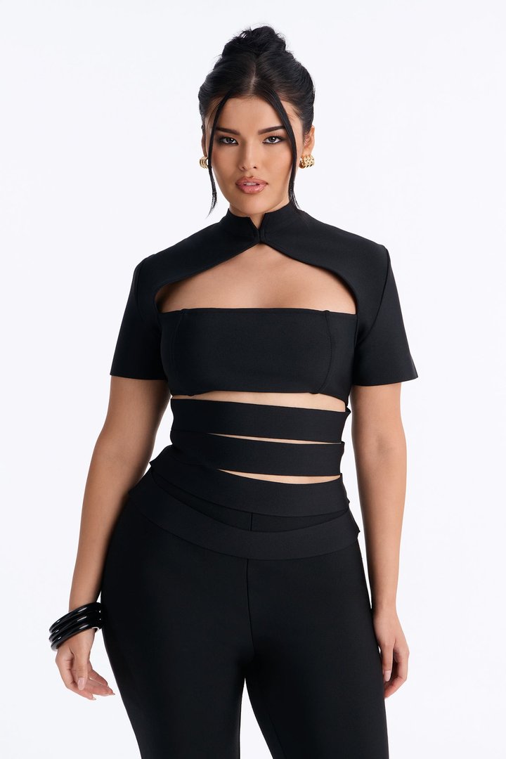 Bri Bandage Mock Neck Cut Out Top - Black