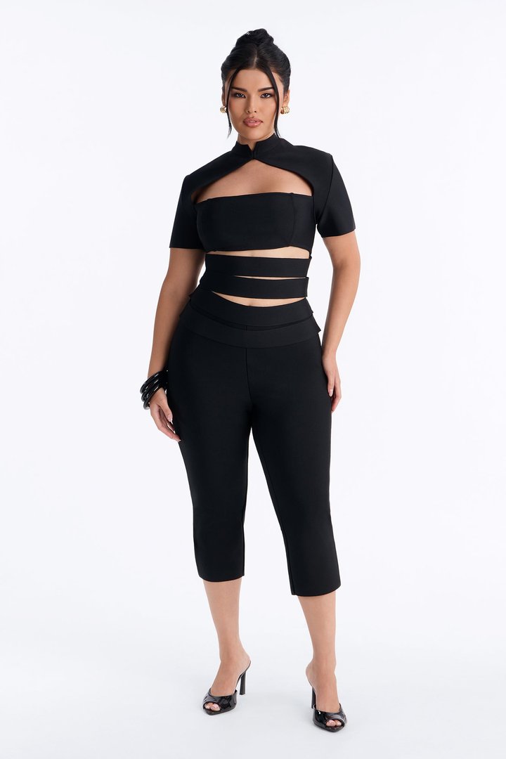 Bri Bandage Mock Neck Cut Out Top - Black
