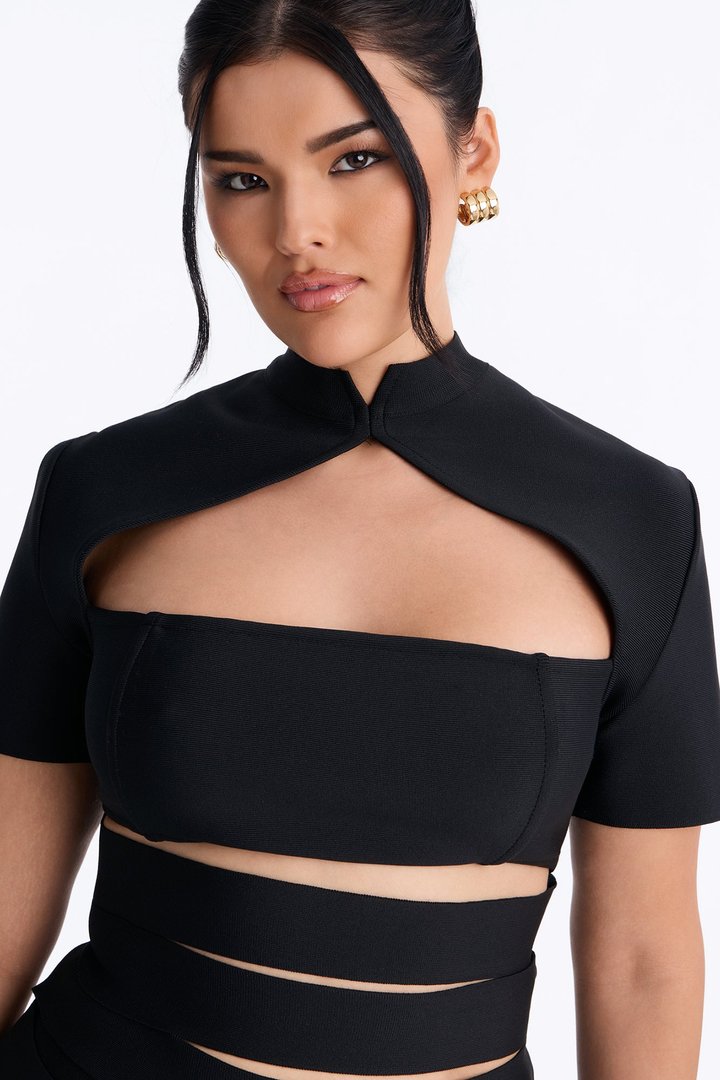 Bri Bandage Mock Neck Cut Out Top - Black