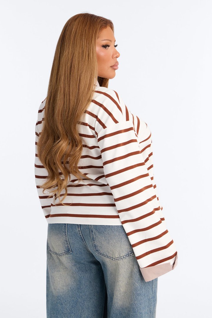 Low Effort Striped Long Sleeve Polo - White/combo