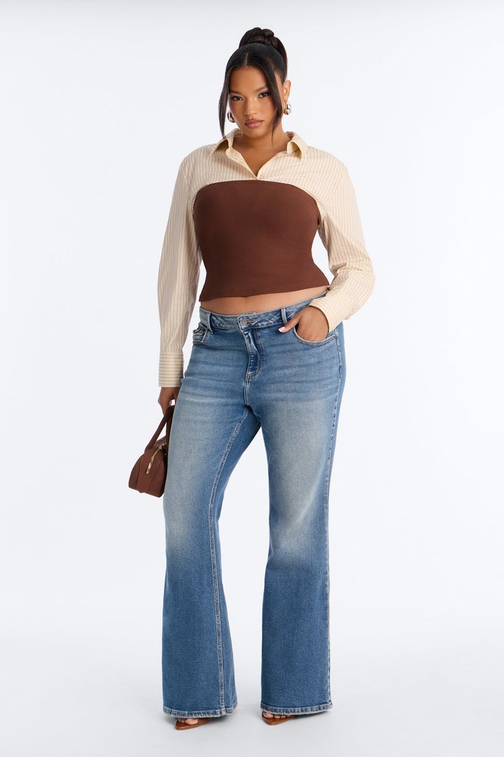 Money Moves Striped Layered Ribbed Top - Chocolate/Combo