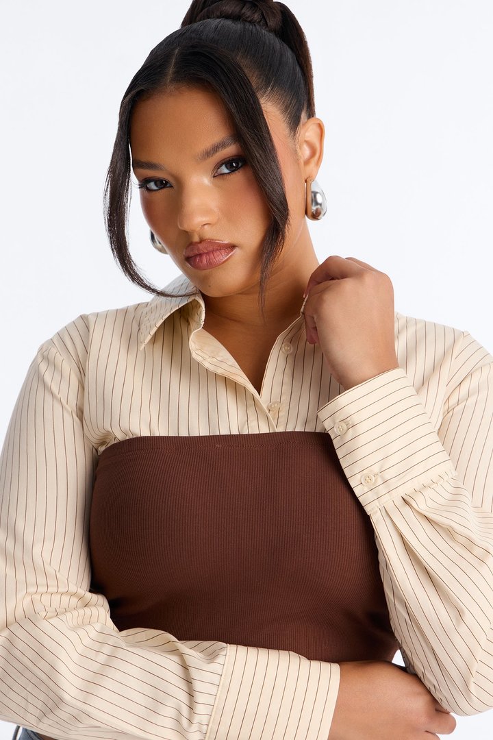 Money Moves Striped Layered Ribbed Top - Chocolate/Combo