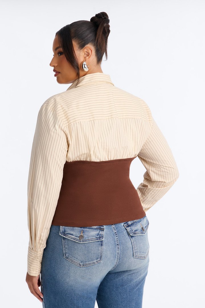 Money Moves Striped Layered Ribbed Top - Chocolate/Combo