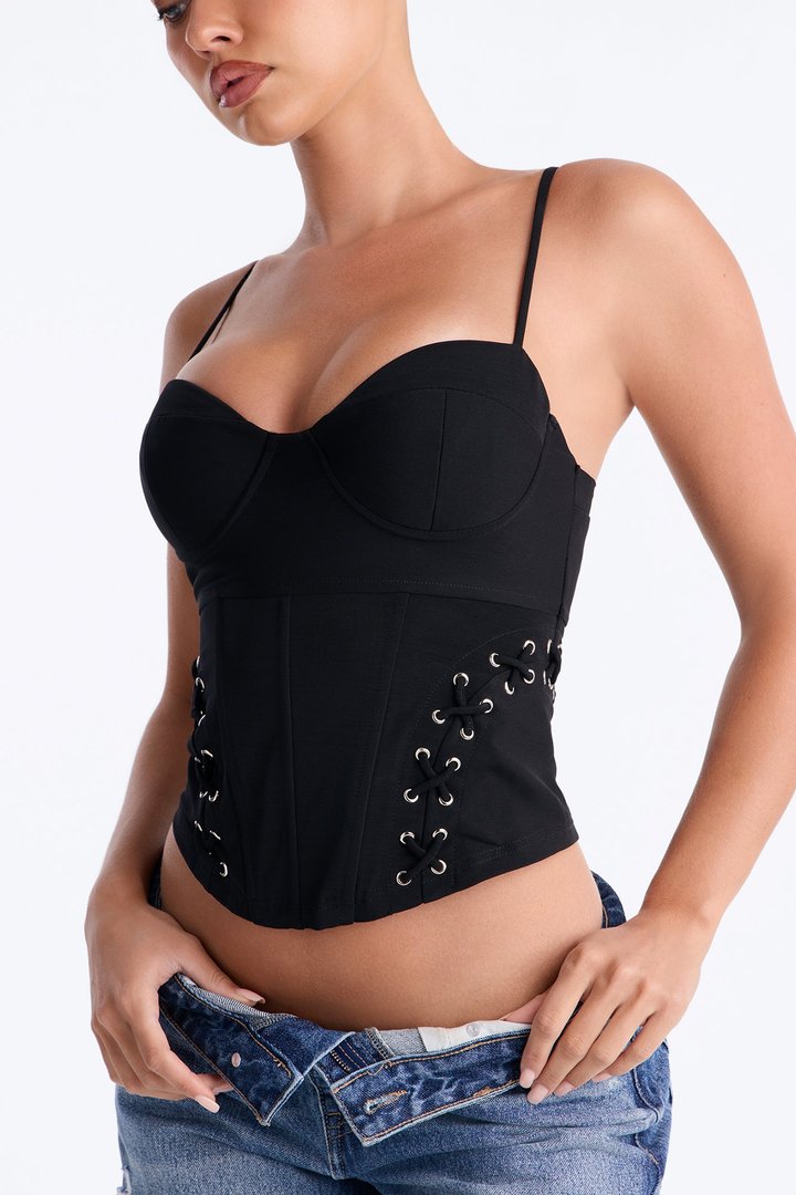 Soft Seduction Mesh Lace Up Corset Top - Black