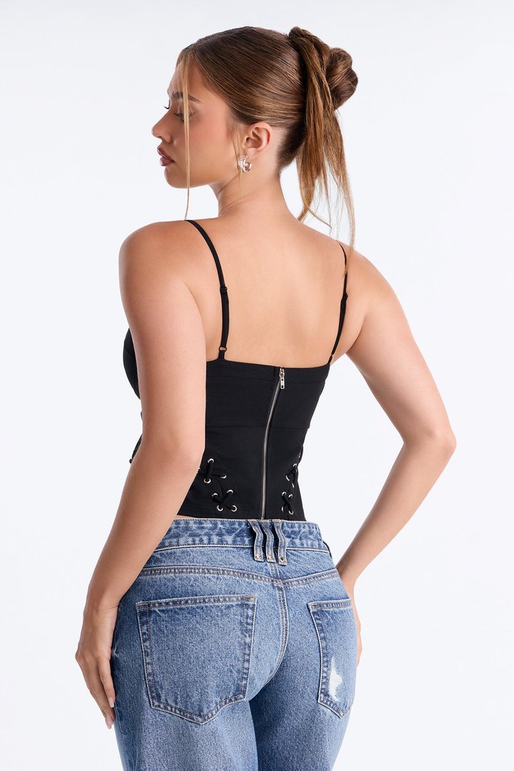 Soft Seduction Mesh Lace Up Corset Top - Black