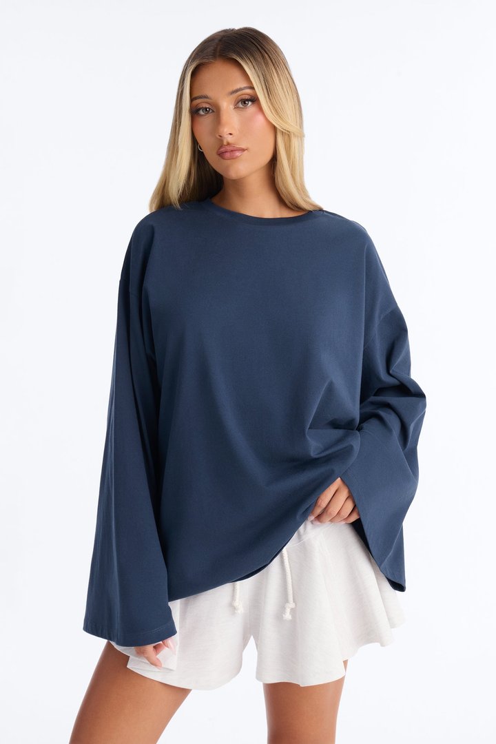 Kris Oversized Bell Sleeve T-Shirt - Navy