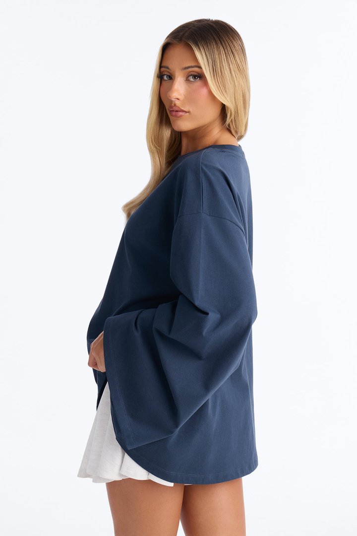 Kris Oversized Bell Sleeve T-Shirt - Navy