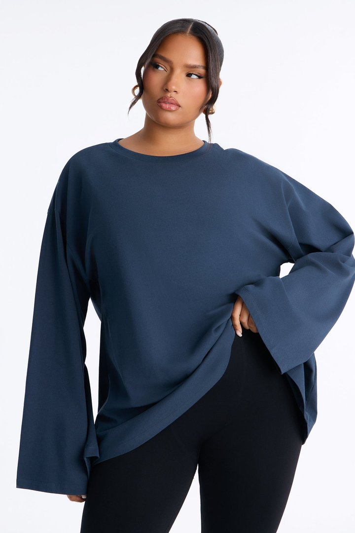 Kris Oversized Bell Sleeve T-Shirt - Navy