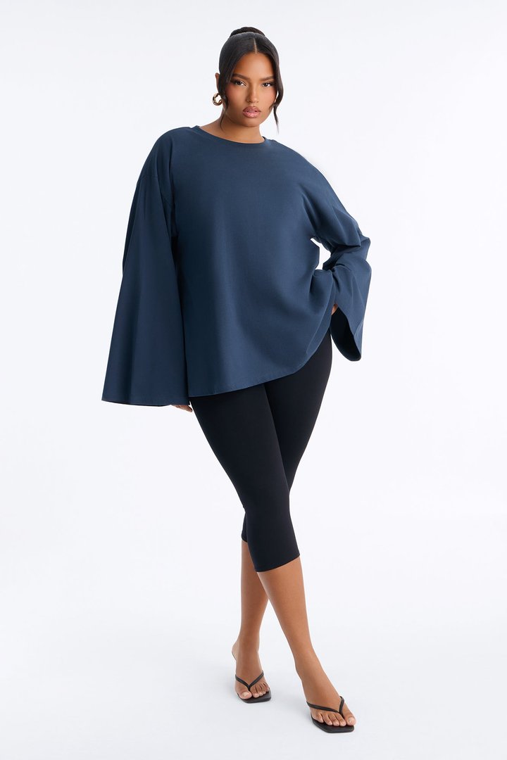 Kris Oversized Bell Sleeve T-Shirt - Navy