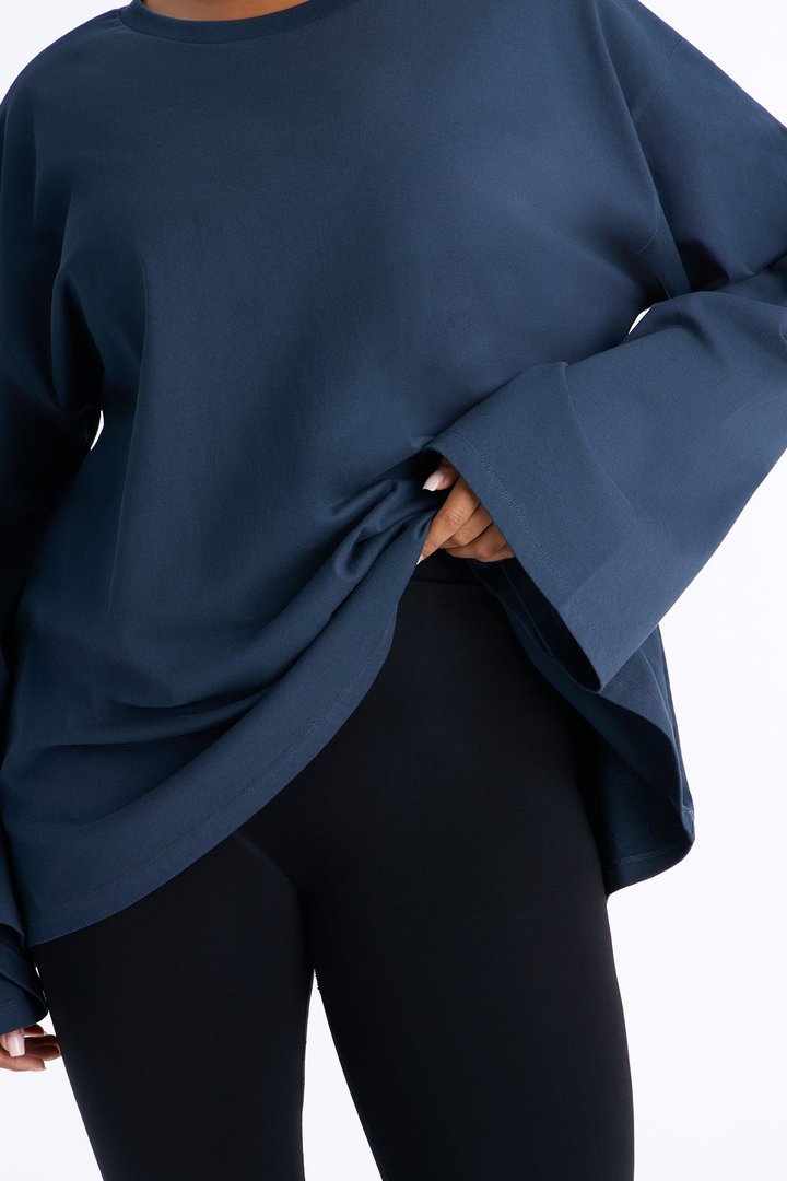 Kris Oversized Bell Sleeve T-Shirt - Navy