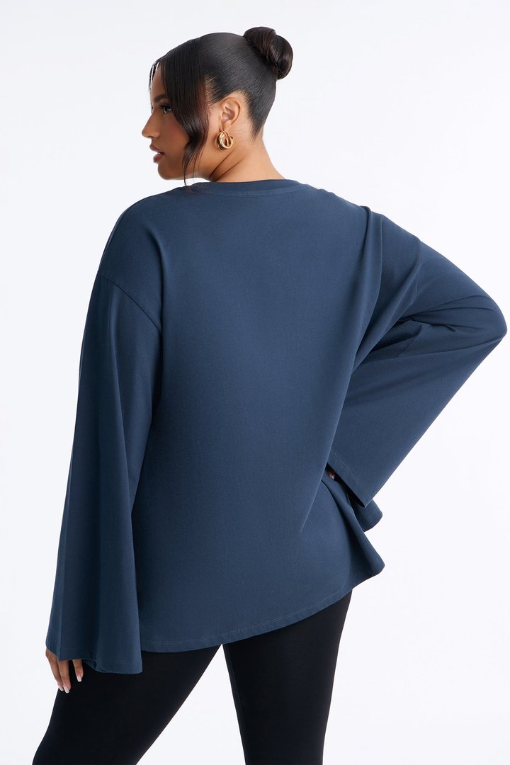 Kris Oversized Bell Sleeve T-Shirt - Navy
