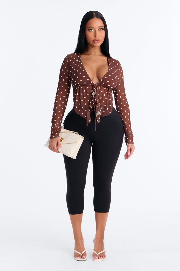 Melissa Polka Dot Ruffle Mesh Flyaway Top - Chocolate/Combo