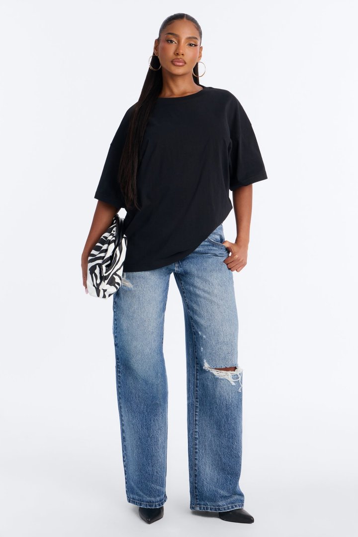 100% Premium Cotton Short Sleeve Boyfriend T-Shirt - Black