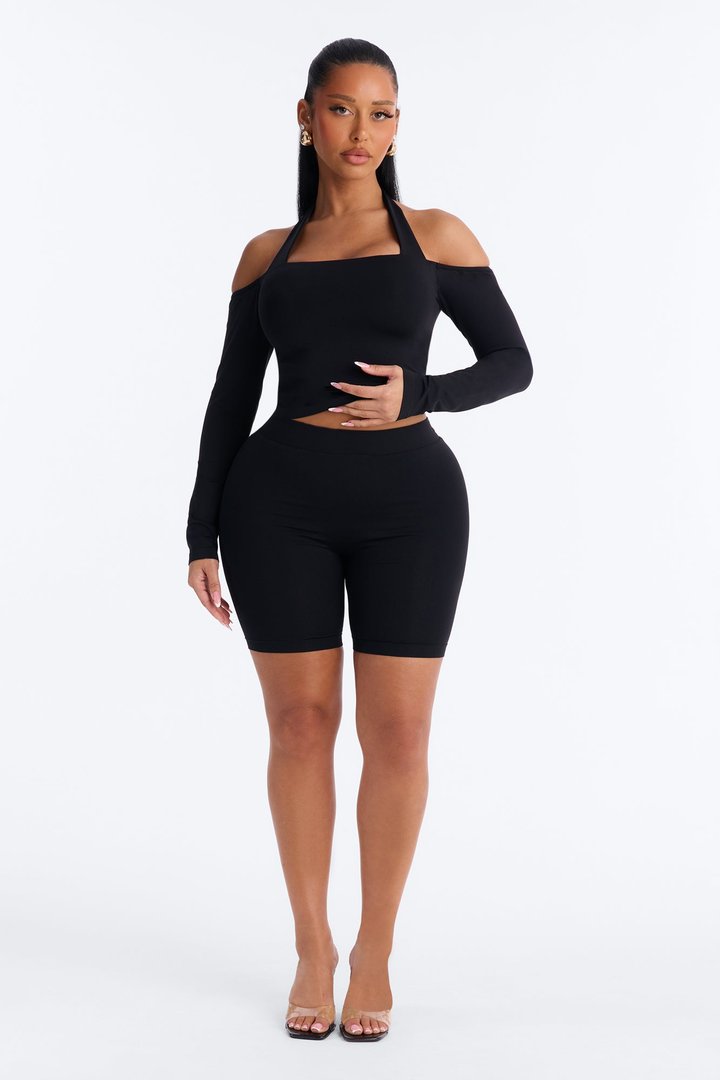 Seamless Smooth Double Lined Ruched Biker Short - Black