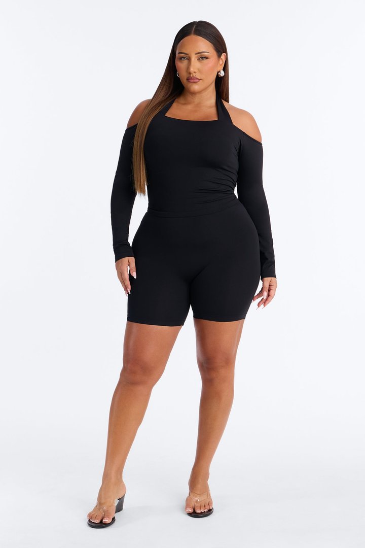 Seamless Smooth Double Lined Ruched Biker Short - Black
