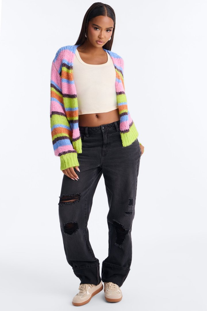 Soft Rustle Striped Cardigan - Multi Color