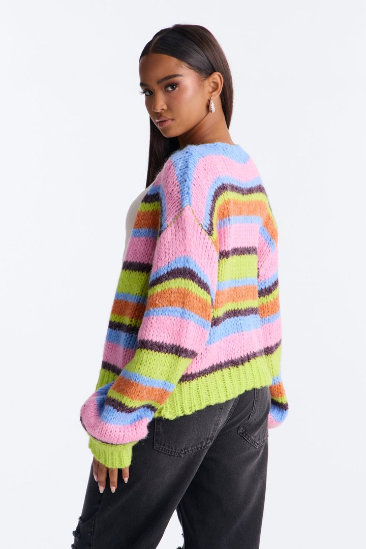 Soft Rustle Striped Cardigan - Multi Color