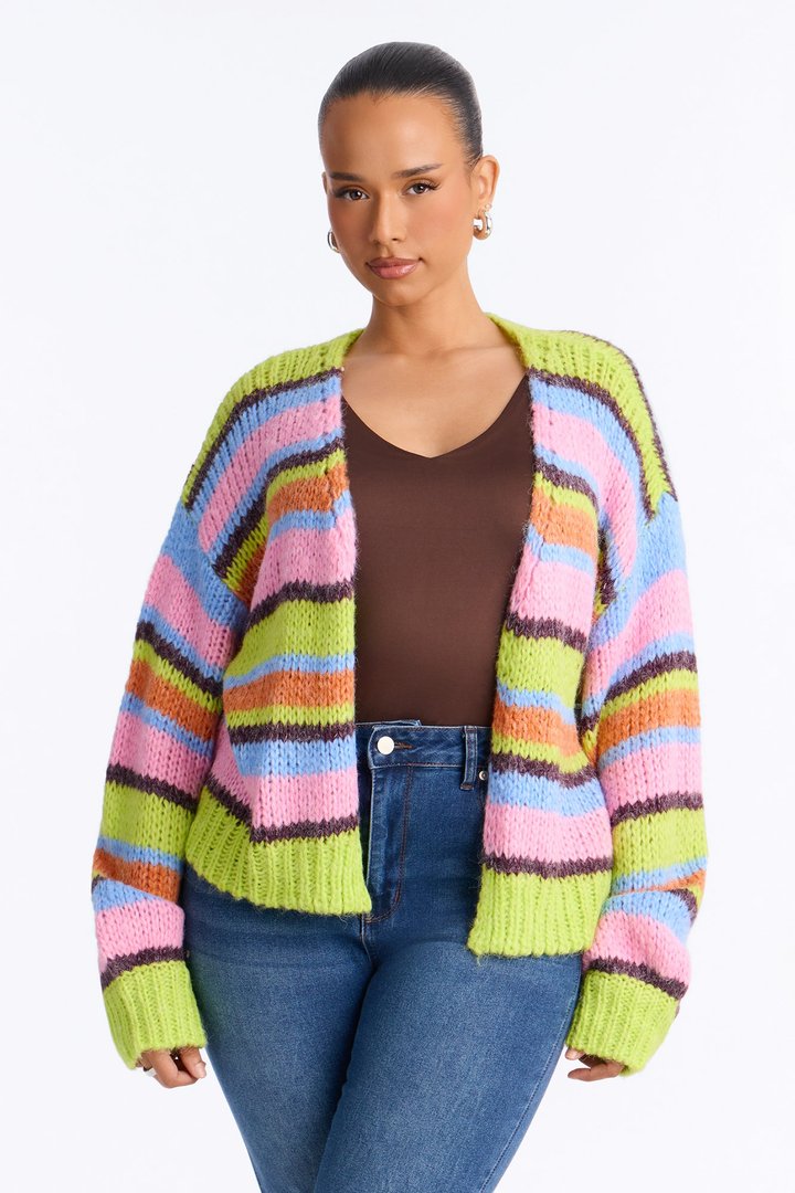 Soft Rustle Striped Cardigan - Multi Color