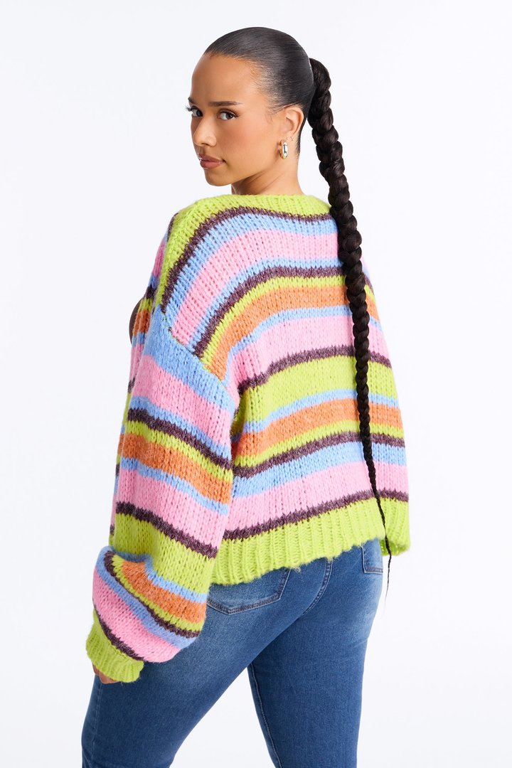 Soft Rustle Striped Cardigan - Multi Color