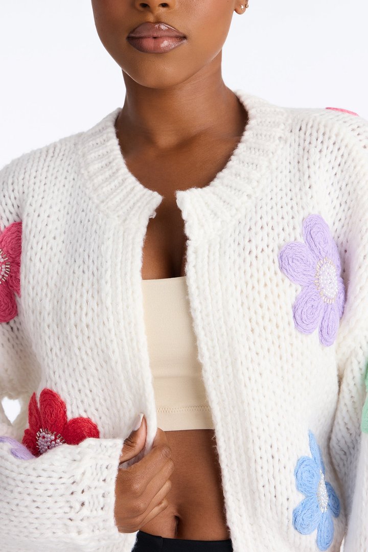 Spring Somewhere Embellished Floral Cardigan - White/combo