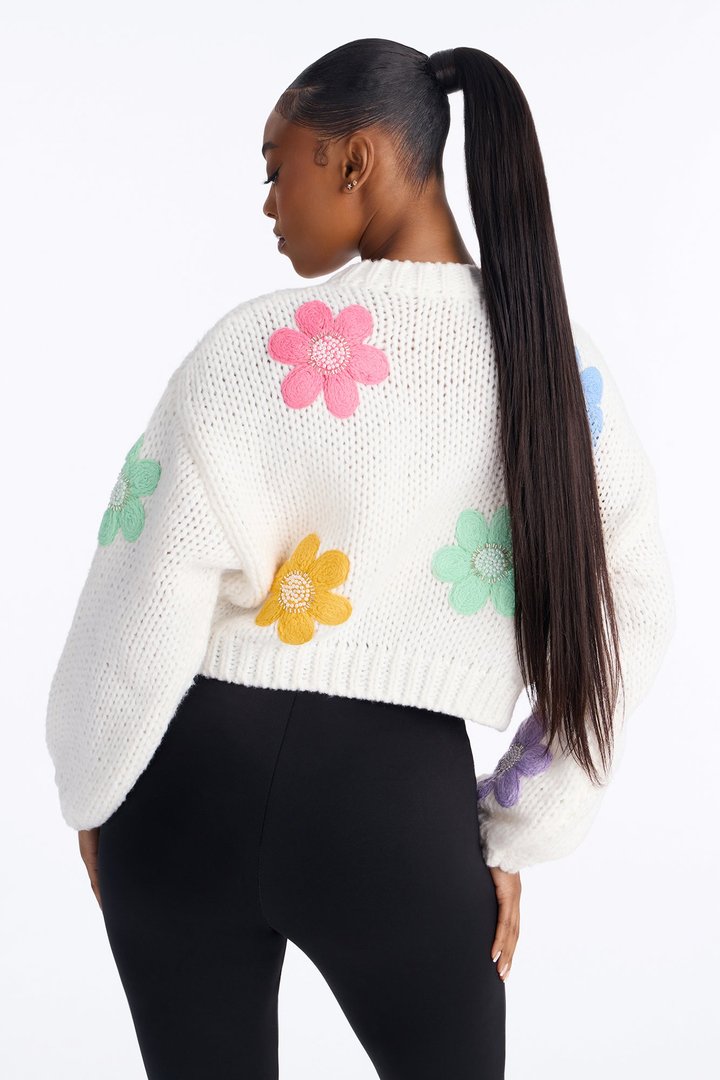 Spring Somewhere Embellished Floral Cardigan - White/combo