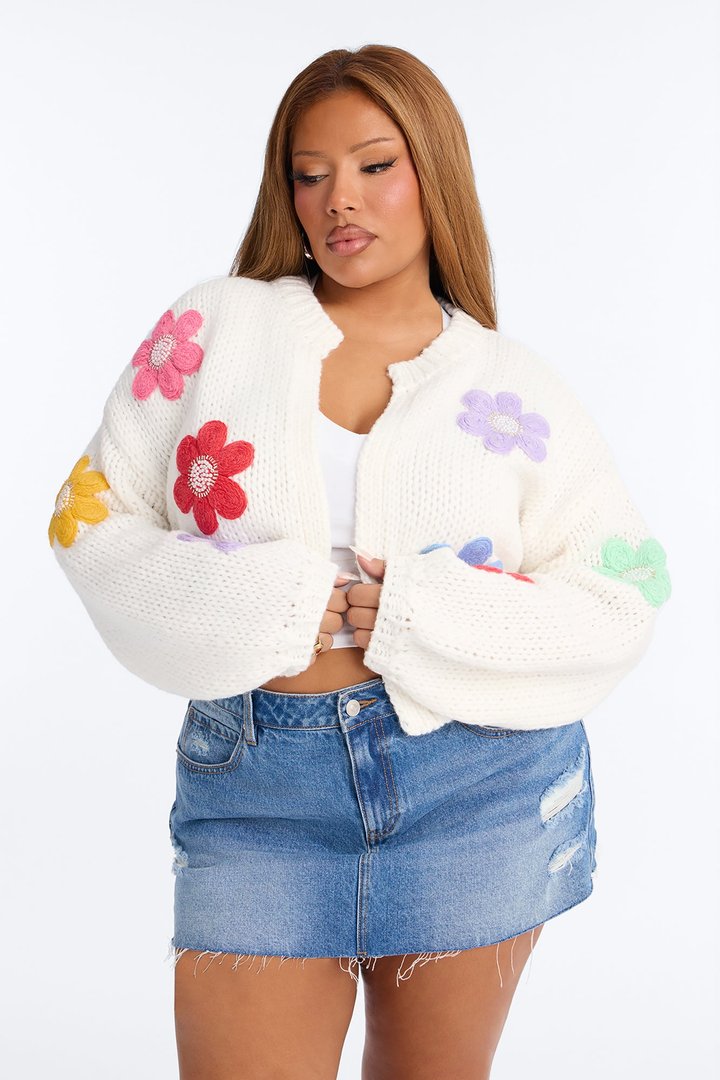 Spring Somewhere Embellished Floral Cardigan - White/combo