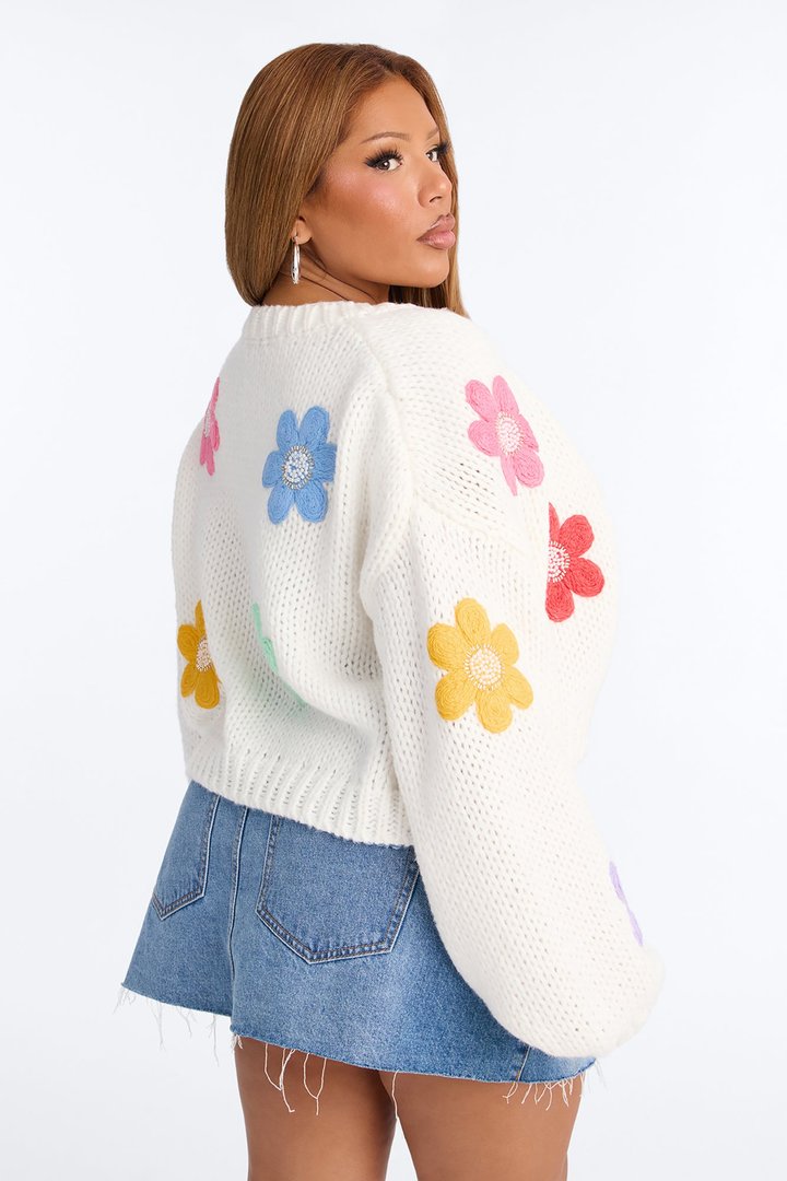 Spring Somewhere Embellished Floral Cardigan - White/combo