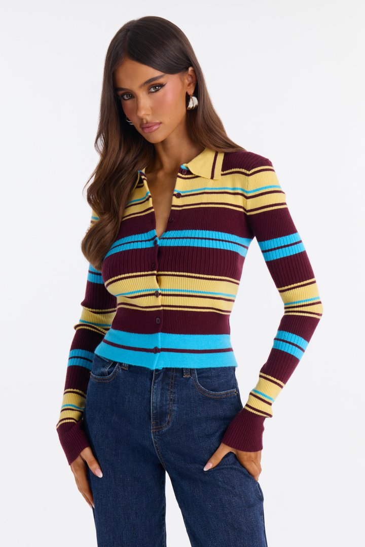Claudia Striped Cardigan Top - Multi Color