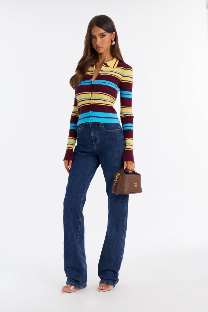 Claudia Striped Cardigan Top - Multi Color