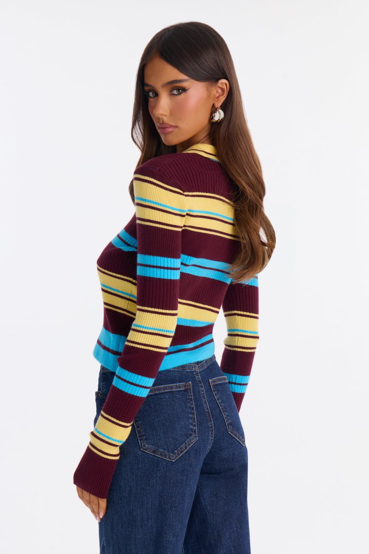 Claudia Striped Cardigan Top - Multi Color