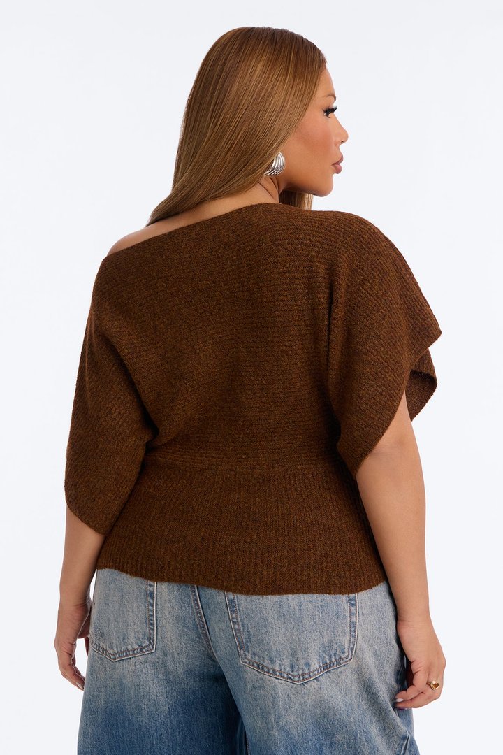 Carol One Shoulder Sweater Top - Brown
