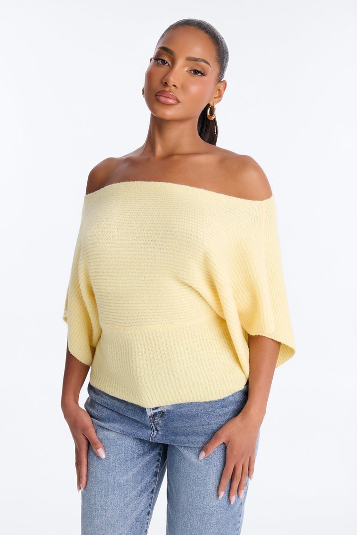 Carol One Shoulder Sweater Top - Butter Yellow